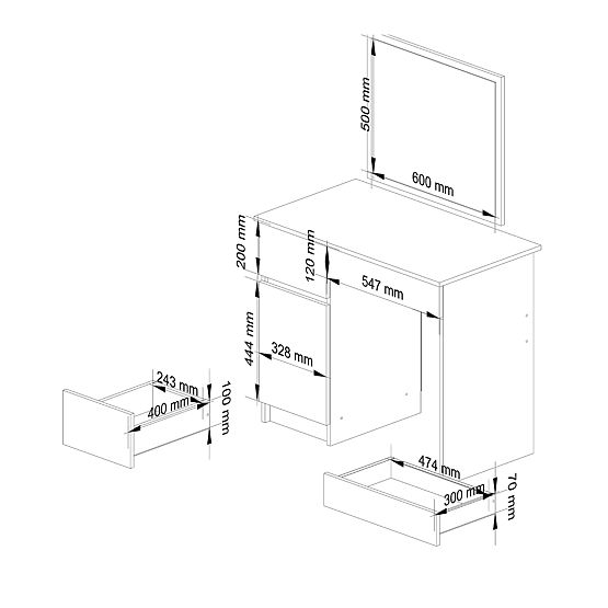 Toaletni stolić s ogledalom CLP P-2/SL LIJEVI PK BIJELI