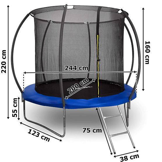 Trampolin s mrežom i ljestvama HENZEN 244 cm plava FT 8