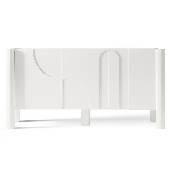 Trodijelna komoda Lunaria s urezbarenim prednjim dijelom, bijela