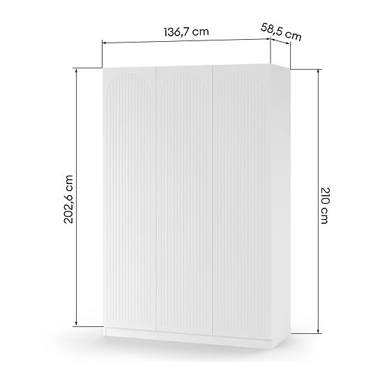 Trodijelni ormar Neroli, utori u luku, bijela