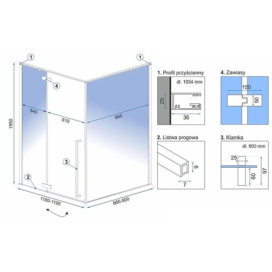 Tuš kabina Rea Fargo 120x90 Gold