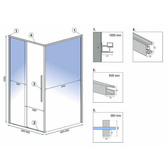 Tuš kabina SOLAR Brušena Bakar 90x90