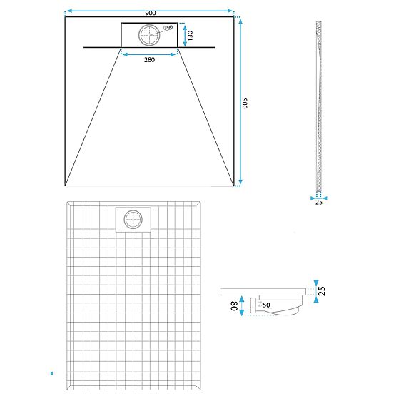 Tuš kada Bazalt Grey 90x90