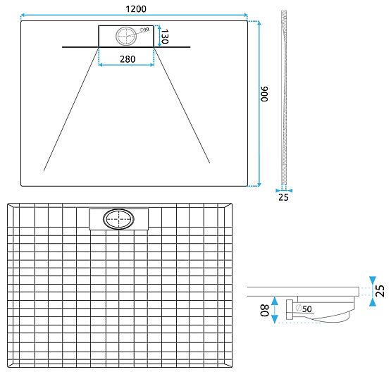 Tuš kada Bazalt Long Black 90x120