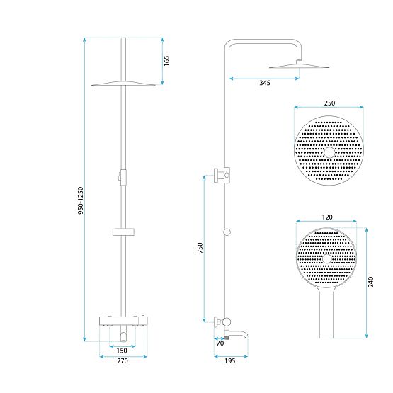 Tuš set s termostatom Rea Lungo Diamond bakreni