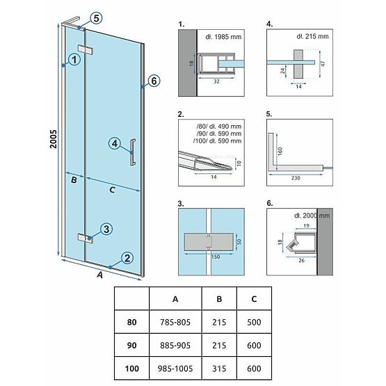 Tuš vrata Rea Hugo 90 Bakar Četkani