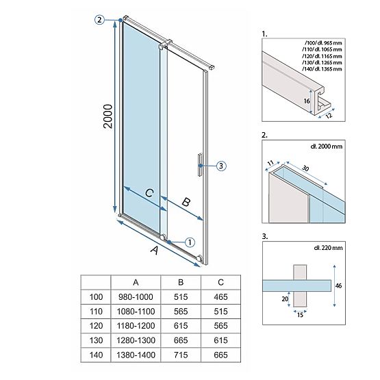 Tuš vrata Rea Montana 120 Zlatna četkana
