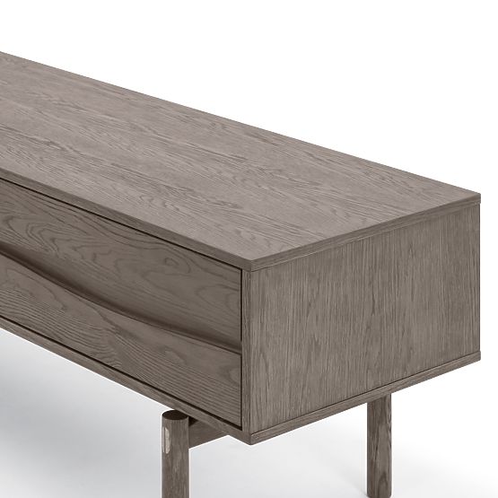 TV ormarić Quadri s ladicama, masivno hrastovo drvo, furnir, espresso smeđa