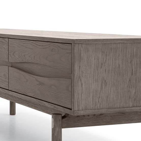 TV ormarić Quadri s ladicama, masivno hrastovo drvo, furnir, espresso smeđa