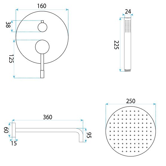 Ugradbeni tuš set Rea Lungo Diamond Chrom + BOX