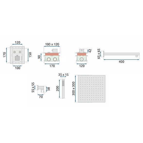 Ugradbeni tuš set s termostatom FENIX DAVIS Zlatna + BOX