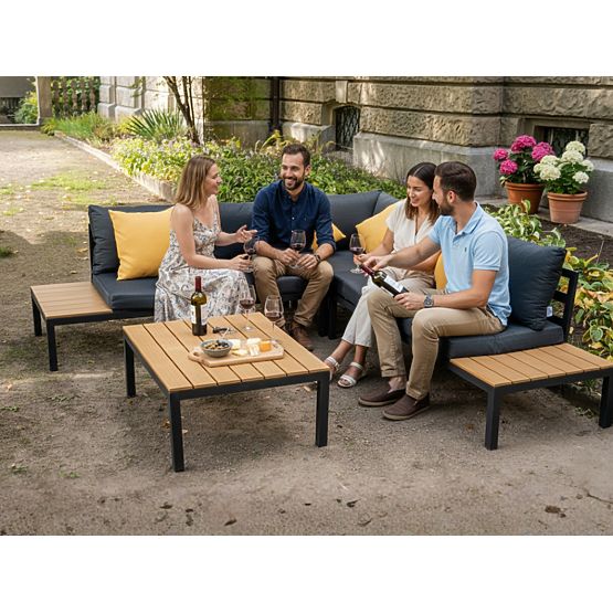 Veliki aluminijski kutni set sa stolom MASSIMO crni