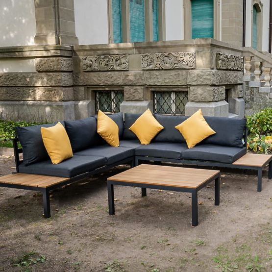 Veliki aluminijski kutni set sa stolom MASSIMO crni