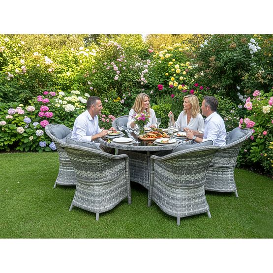 Veliki blagovaonski set od tehno ratana (6 stolica + stol) MODERNO svijetlo siva