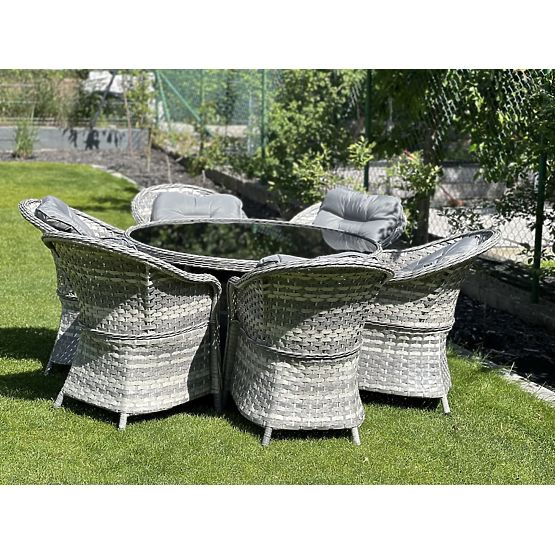 Veliki blagovaonski set od tehno ratana (6 stolica + stol) MODERNO svijetlo siva