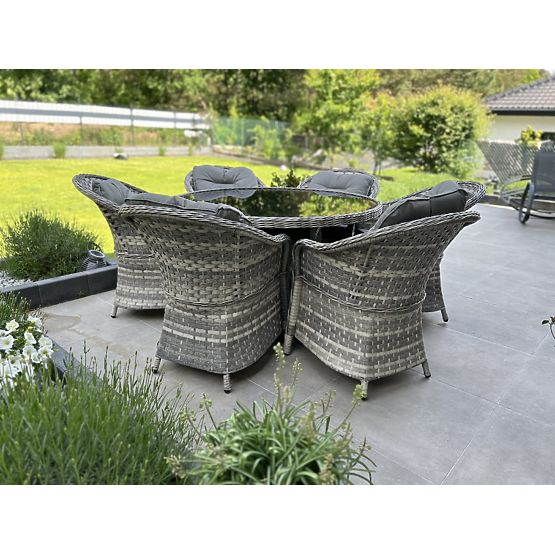 Veliki blagovaonski set od tehno ratana (6 stolica + stol) MODERNO svijetlo siva