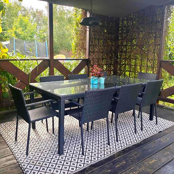 Veliki blagovaonski set od tehno ratana (stol 200x100cm + 8 stolica) SOTTILE crna