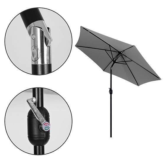 Veliki kosi vrtni suncobran s ručkom 6 rebara sivi 270 cm