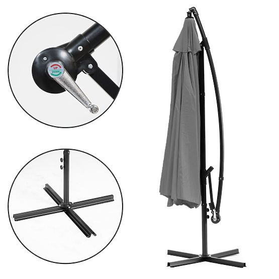 Veliki vrtni sklopivi suncobran na nosaču 3m sivi 6 rebara