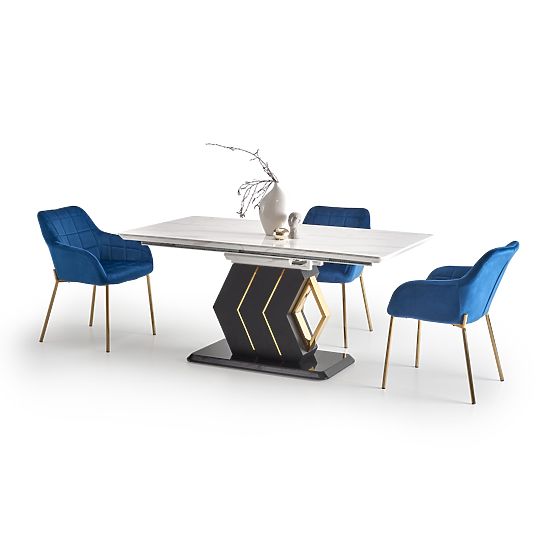 VINCENZO proširivi stol ploča: bijeli mramor, noga crna/zlatna (3p=1ks)