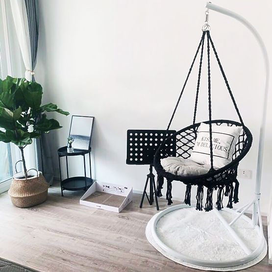 Viseća stolica boho s jastukom black 490129A