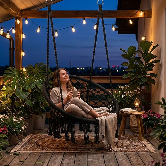 Viseća stolica boho vrtna ljuljačka crna MultiGarden