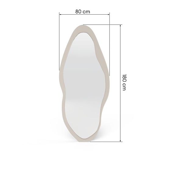 Viseće ogledalo u drvenom okviru Mara, 180x80 cm, nepravilnog oblika, krem