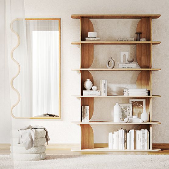 Viseće ogledalo u valovitom okviru Noelie, 140x70 cm, pravokutno, drvo paulovnije, prirodno