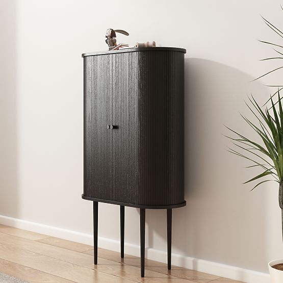 Visoka komoda Clemente s letvicama, crna