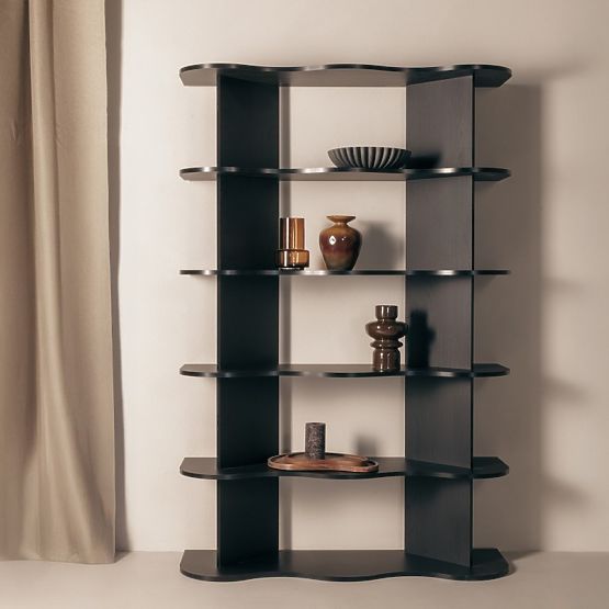 Visoki regal Rheo, crni, valoviti