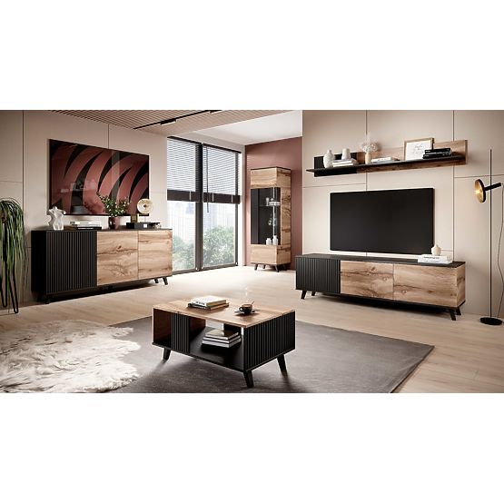 Vitrina RANDOM W-1 - Hrast Wotan/Crna