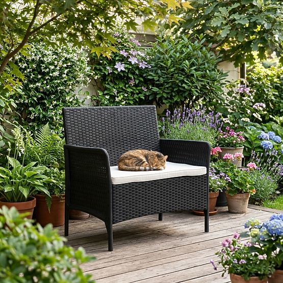 Vrtna dvostruka sofa s jastukom klupa za balkon terasu vrt crna MultiGarden