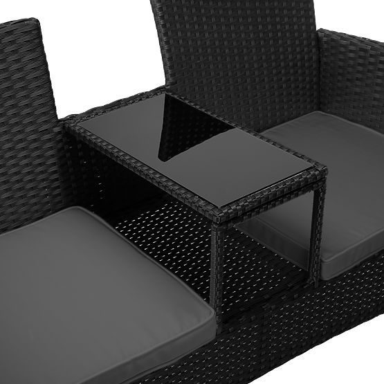 Vrtna klupa od tehnoratana sofa CORDOBA crna sa sivim jastucima