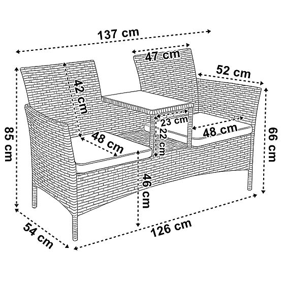 Vrtna klupa od tehnoratana sofa CORDOBA crna sa sivim jastucima