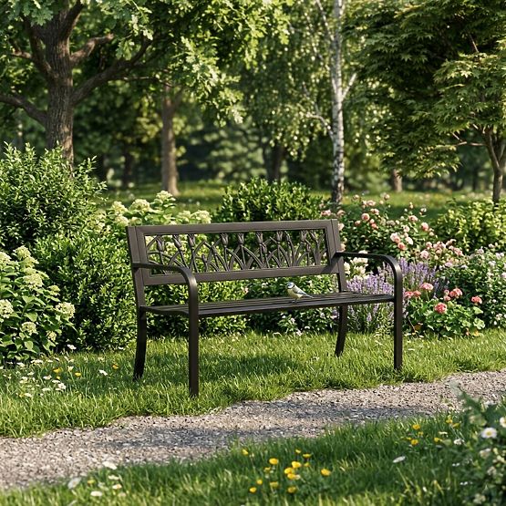Vrtna klupa s dekorativnim naslonom 120x50 cm metalna parkovna crna MultiGarden