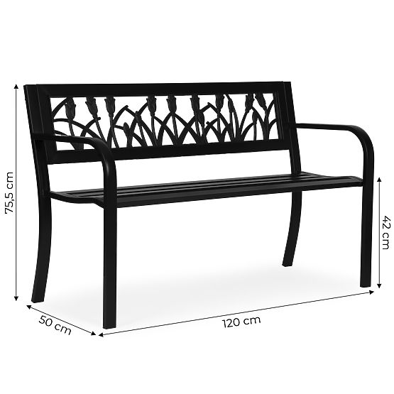 Vrtna klupa s dekorativnim naslonom 120x50 cm metalna parkovna crna MultiGarden