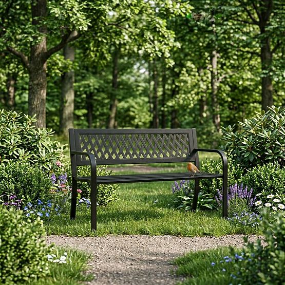 Vrtna klupa s rešetkastim naslonom 120x50 cm metalna parkovna crna MultiGarden
