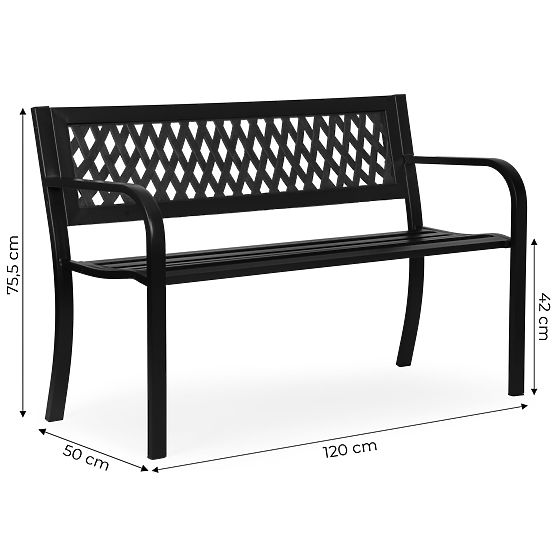 Vrtna klupa s rešetkastim naslonom 120x50 cm metalna parkovna crna MultiGarden