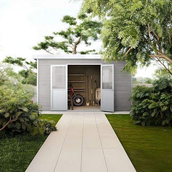 Vrtna kućica Ardena 4x3 m 12 m², tamno siva, kompozitno drvo, aluminij, jednostavna montaža