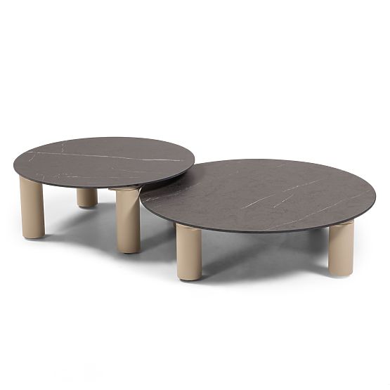 Vrtna kutna garnitura s 2 stolića Santa Ana, aluminijska, bež, mramorna dekoracija, zaobljeni oblici