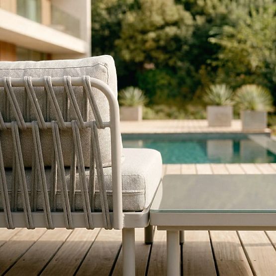 Vrtna kutna garnitura s stolom Amarello, aluminijska, pletena, svijetlo bež/bež-siva