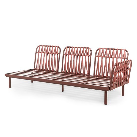 Vrtna kutna garnitura s stolom Amarello, aluminijska, pletena, svijetlo bež/bordo smeđa