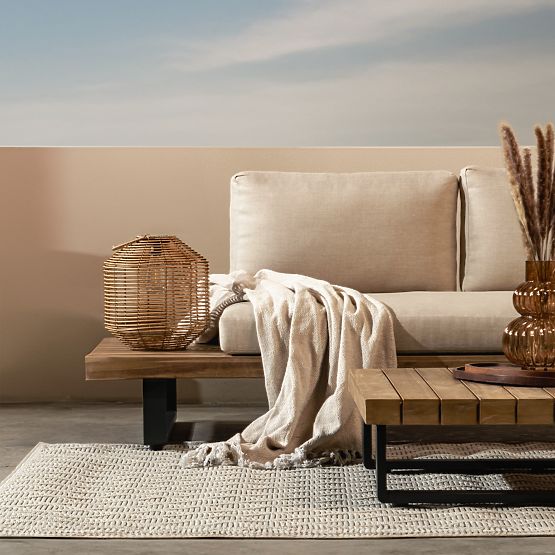 Vrtna kutna garnitura s stolom Borgo, akacijevo drvo FSC, tikovina izgled, bež