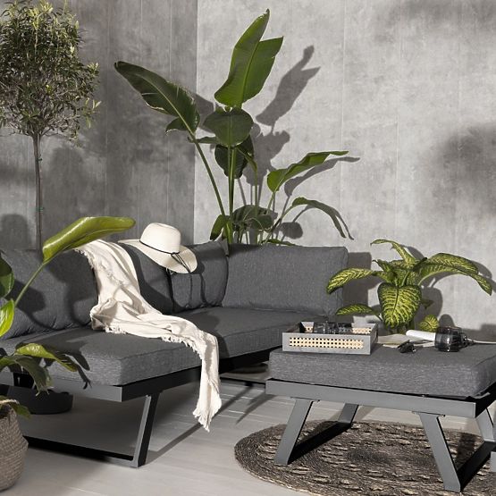 Vrtna kutna garnitura sa stolom Lafoole Lunge, spun-poly, tamno siva