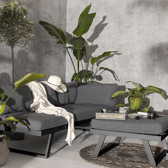 Vrtna kutna garnitura sa stolom Lafoole Lunge, spun-poly, tamno siva