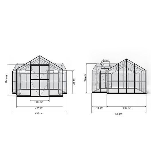Vrtna oranžerija Royal Green Standard 16,6 m² s temeljem, kaljeno staklo 4 mm, aluminij, crna