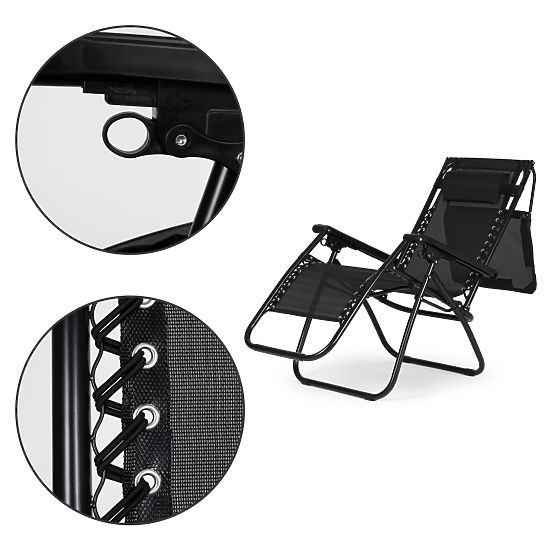 Vrtni ležaljka s podesivim naslonom i pokretnim krovićem Modernhome - crna