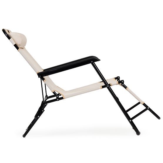 Vrtni ležalnik s naslonom za glavo, sklopiva konstrukcija, bež