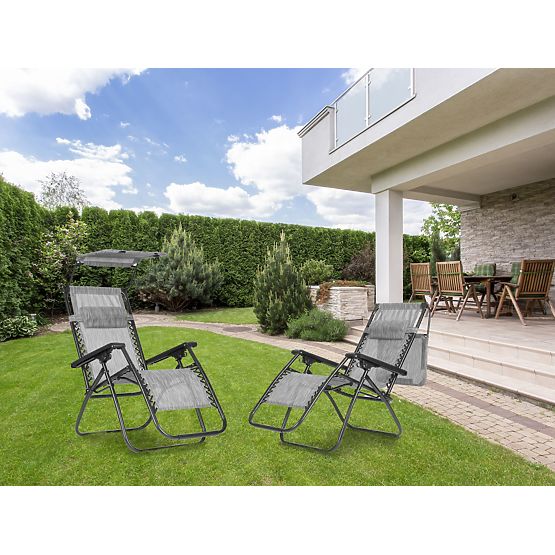 Vrtni ležalnik s nastavljivim naslonjalom in premično streho Modernhome - sivi