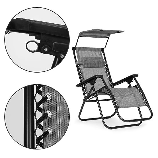 Vrtni ležalnik s nastavljivim naslonjalom in premično streho Modernhome - sivi